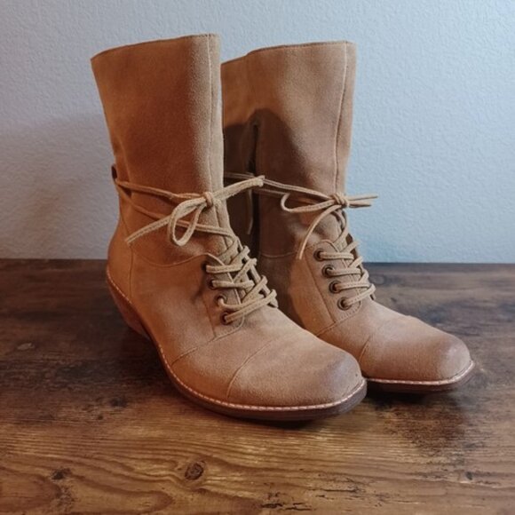 Unknown Shoes - Latigo Portland Tan Suede Western Women Lace Zip Up Mid Calf Boot 7.5 M